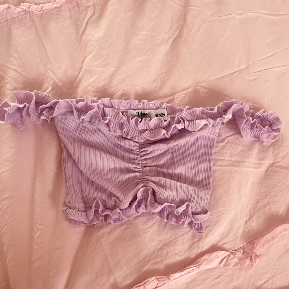 Tiger Mist Lilac Crop Ruffle Top